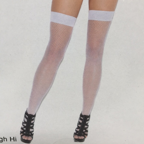 NWT ELEGANT MOMENTS WHITE FISHNET THIGH HI - Picture 3 of 3